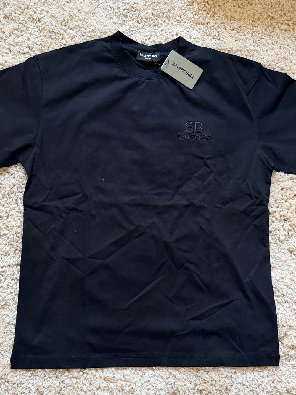 Balenciaga Black Embroidered BB Logo Short Sleeve Tee